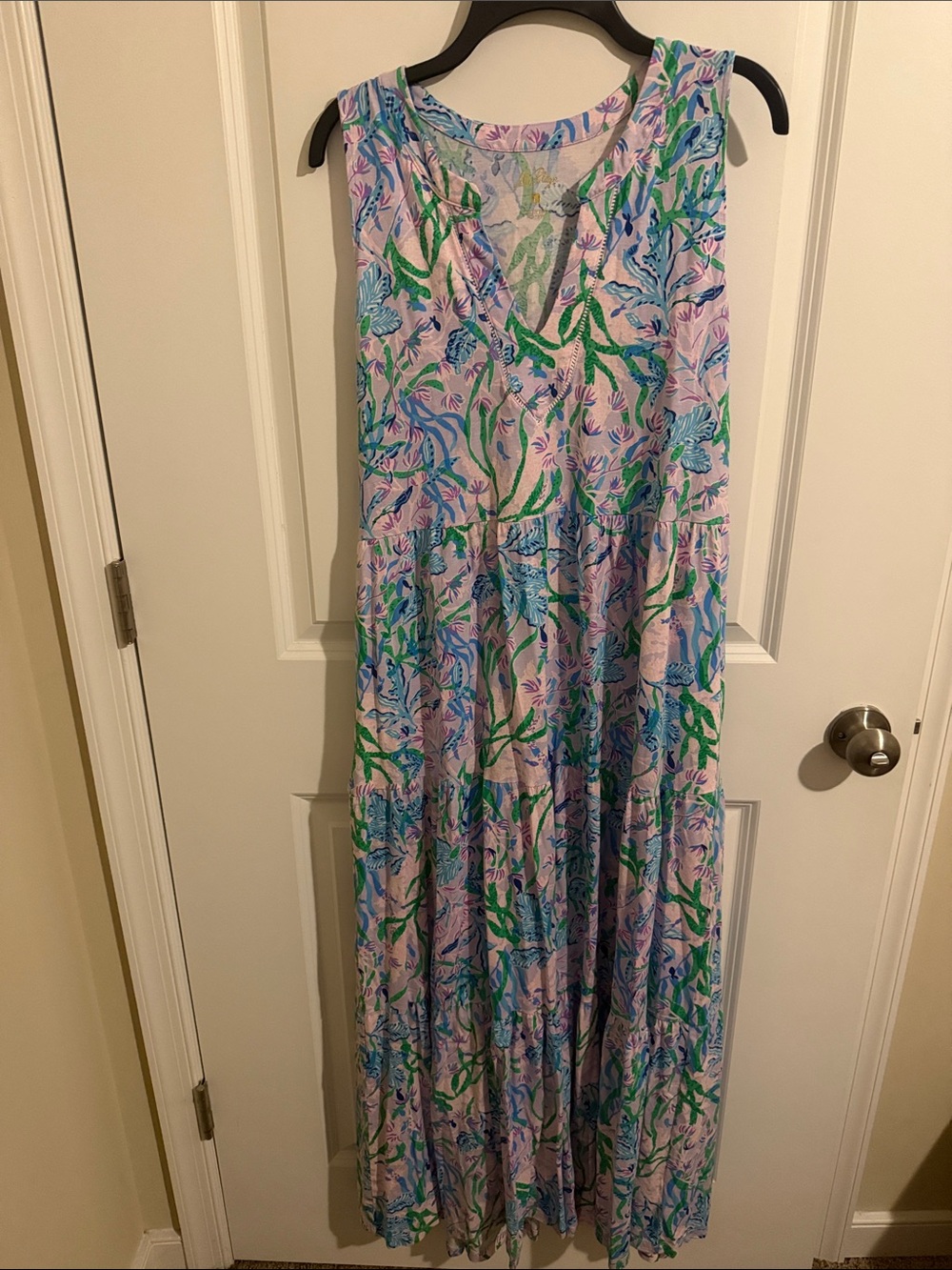 Lilly Pulitzer Floral Print Maxi Dress in Lavender and Green